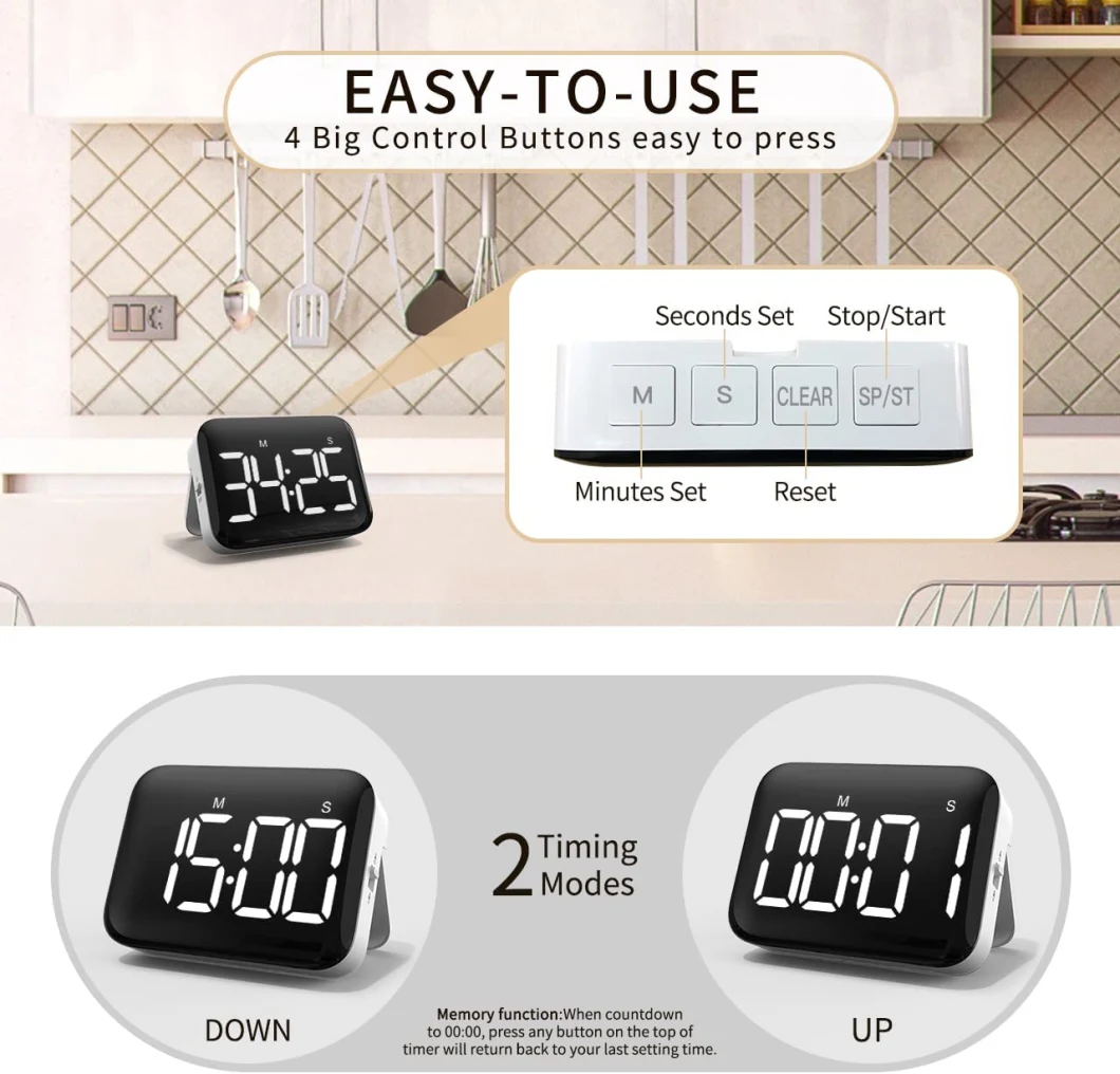 Large LCD Display Digital Kitchen Timer Magnetic Countdown Timer