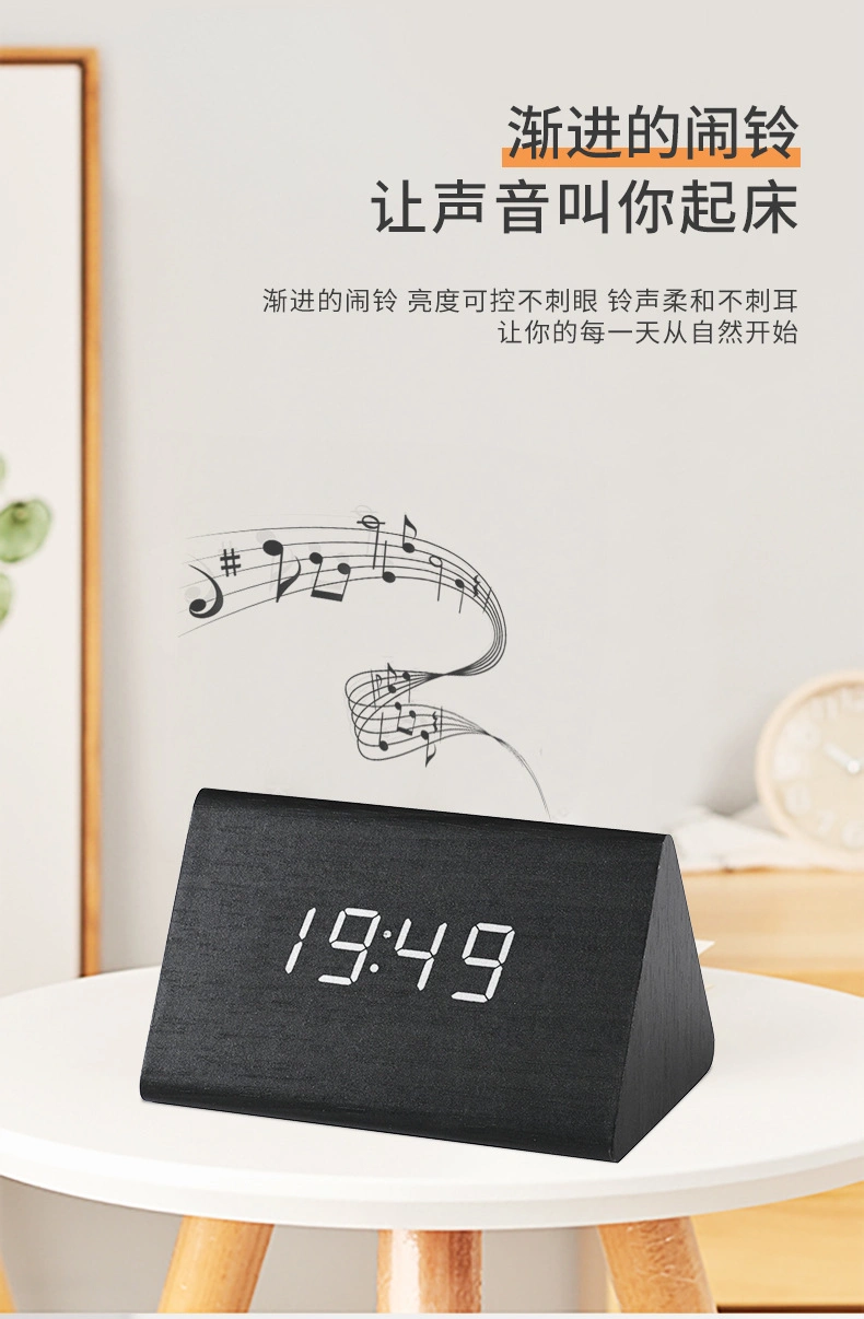 Creative Triangle Electronic Clock LED Time Temperature Digital Wood Clock Home Alarm Clock