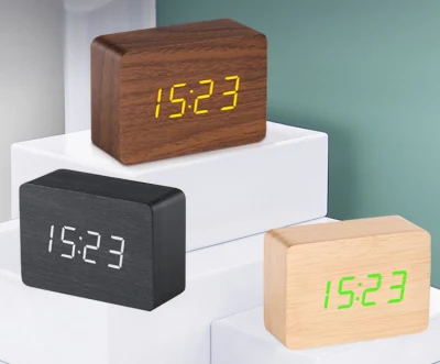 Wooden Alarm Clock with Temperature Function LED Alarm Clock Voice Control Digital Clock Electronic Wood Small Alarm Clock USB Decoration Gift