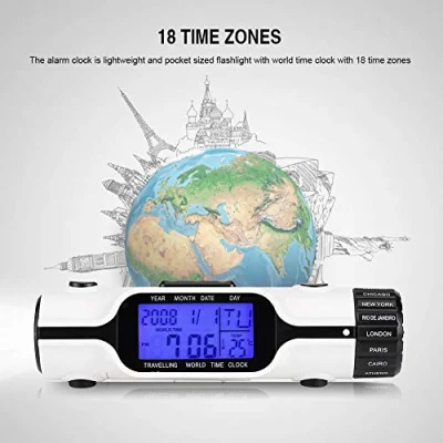 World Time Travel Clock, with Backlight Display Lightweight Multi Time Zone Pocket Sized Digital Travel Alarm Clock, Portable 3 Bright LED′s for Traveling